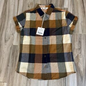 NWT Bridge & Burn The bea Shirt Top SZ XL (fits S) Short Sleeve Buttondown Plaid